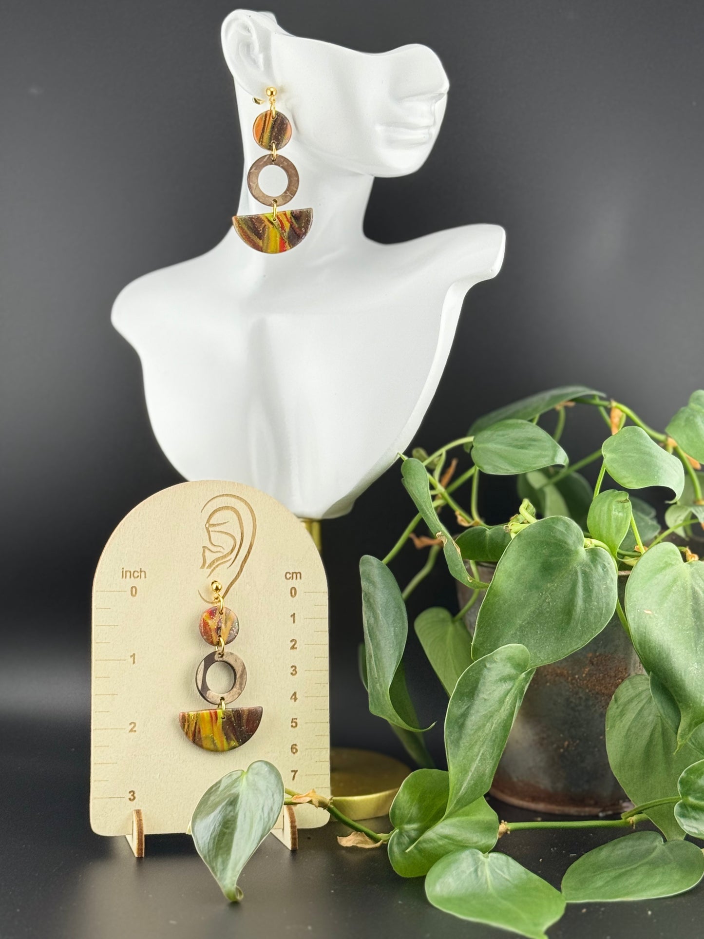 Fall Colors Marbled Boho design Earring