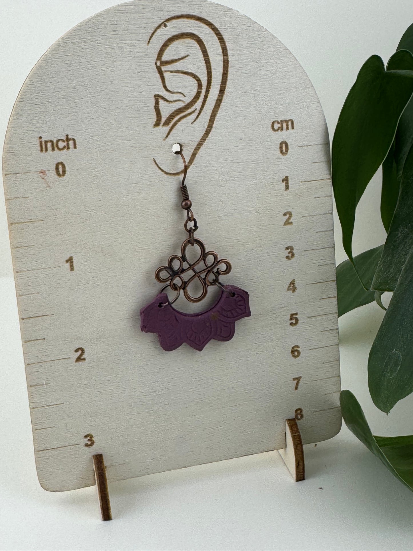 Mandala Inspired Purple earrings with Copper charm and Fishhook