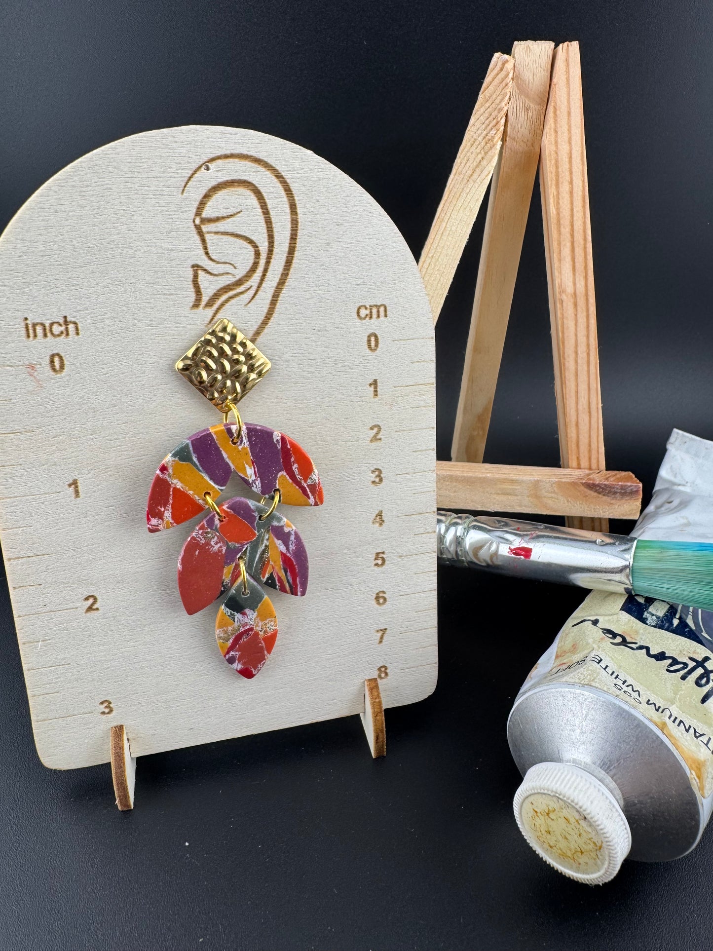 Multicolored, Boho Style Earring with Gold Decorative Post