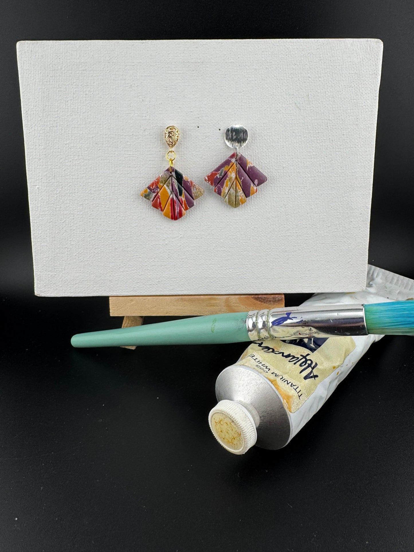 Multicolored, Boho Style Earring with Silver Button Post