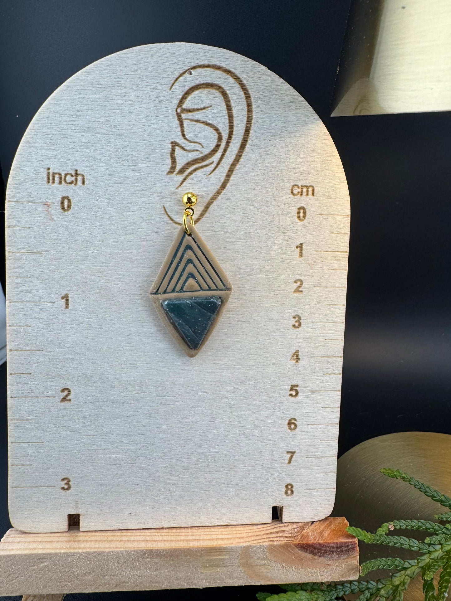 Green Marbled Bezel Earring Boho Style with Gold posts