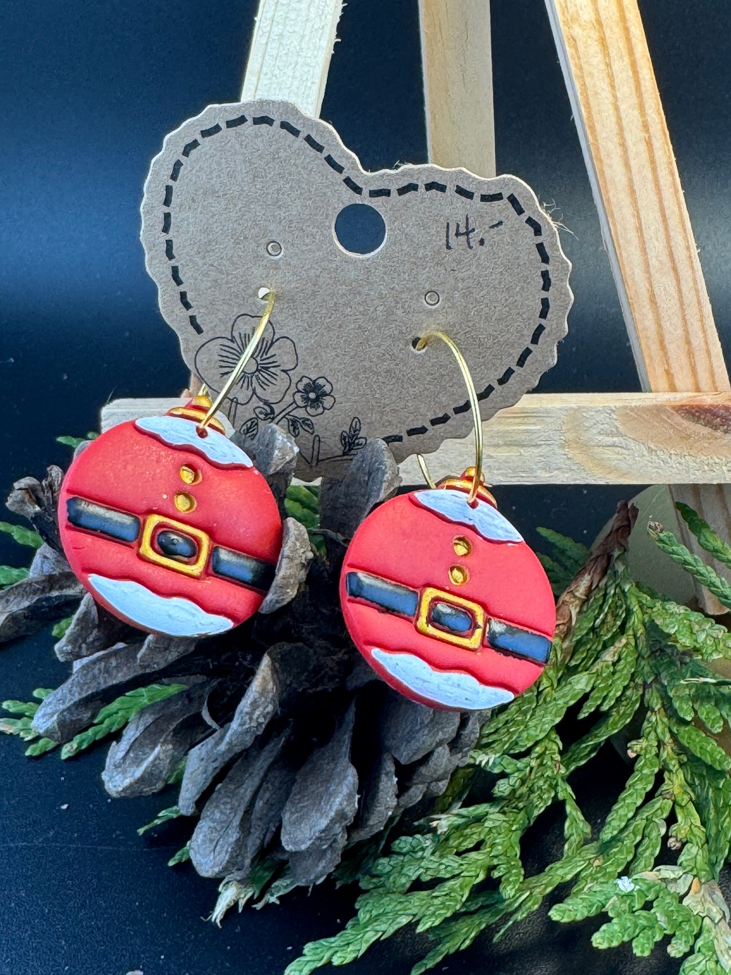 Santa Ornament Hoops in Gold or Silver