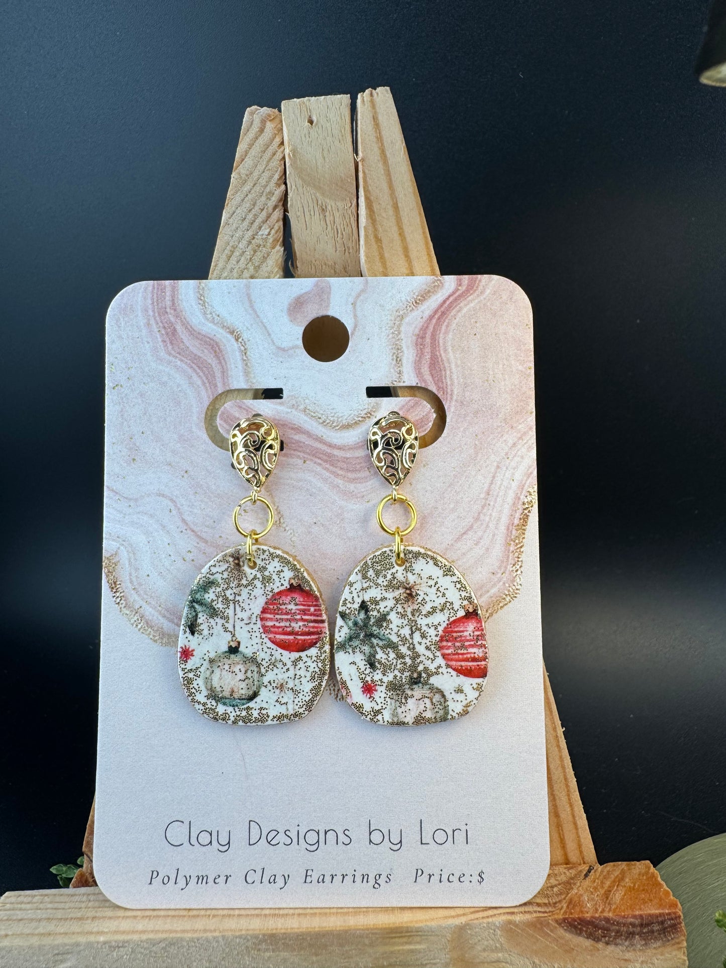 Fancy Ornament Transfer Earrings with Gold Scroll Button Stud