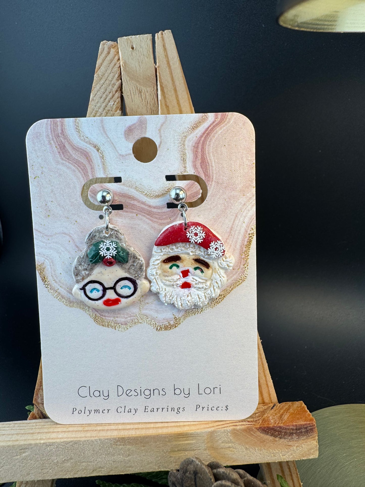 Mr. and Mrs. Clause with Gold or Silver Ball post earrings