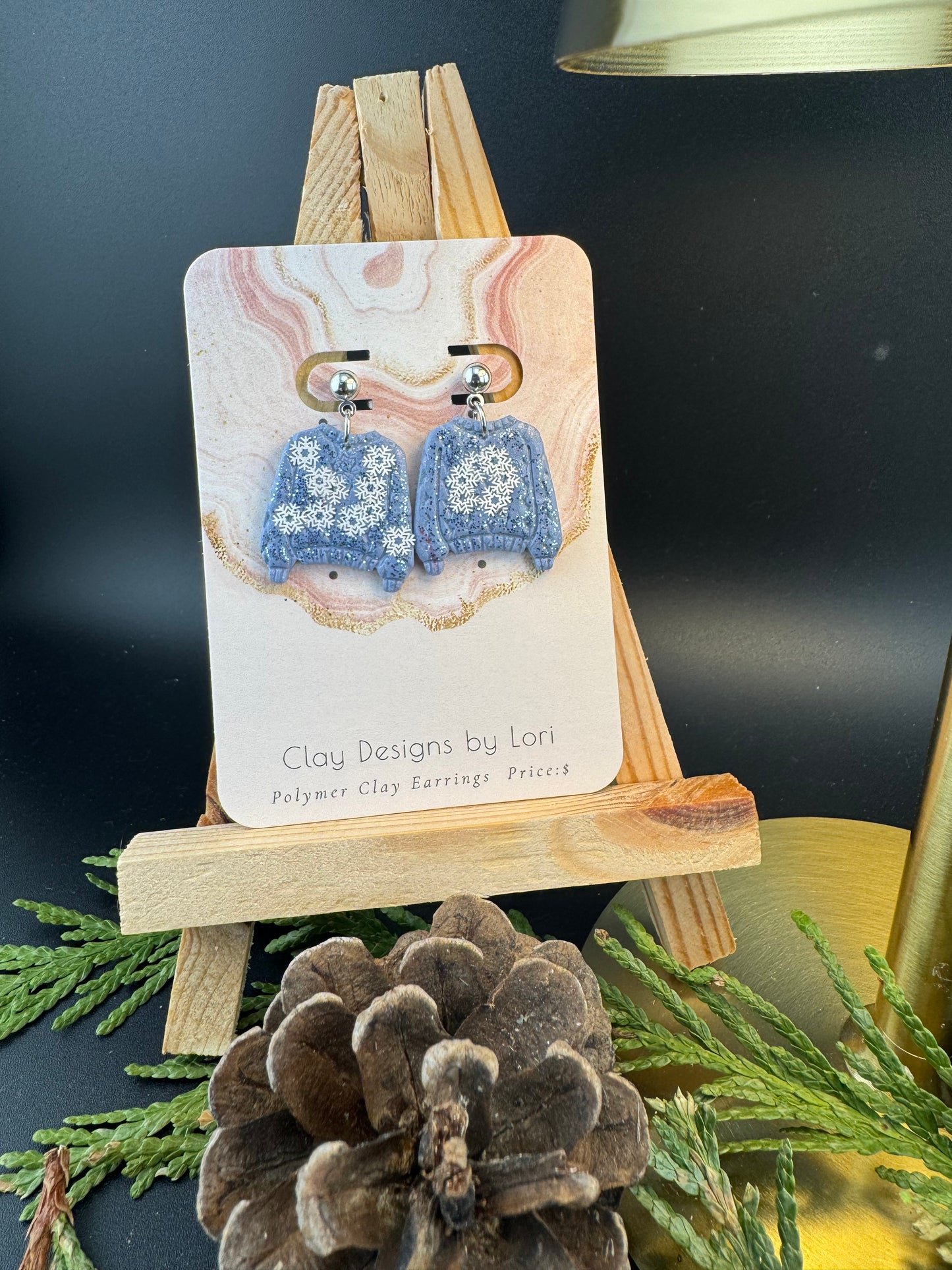 Cornflower Blue Snowflake Sweater Earrings with Silver Ball Post