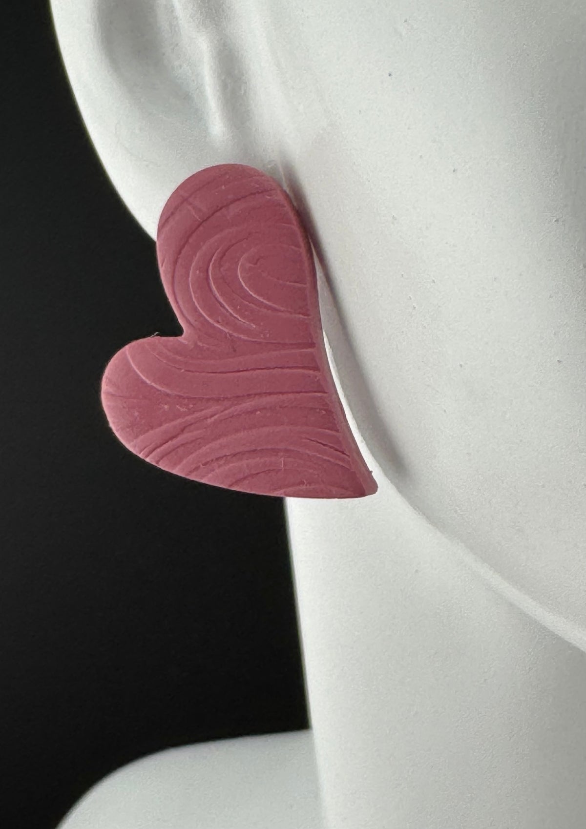 Boho Pink heart studs with Swirl Pattern and Hypoallergenic post and back