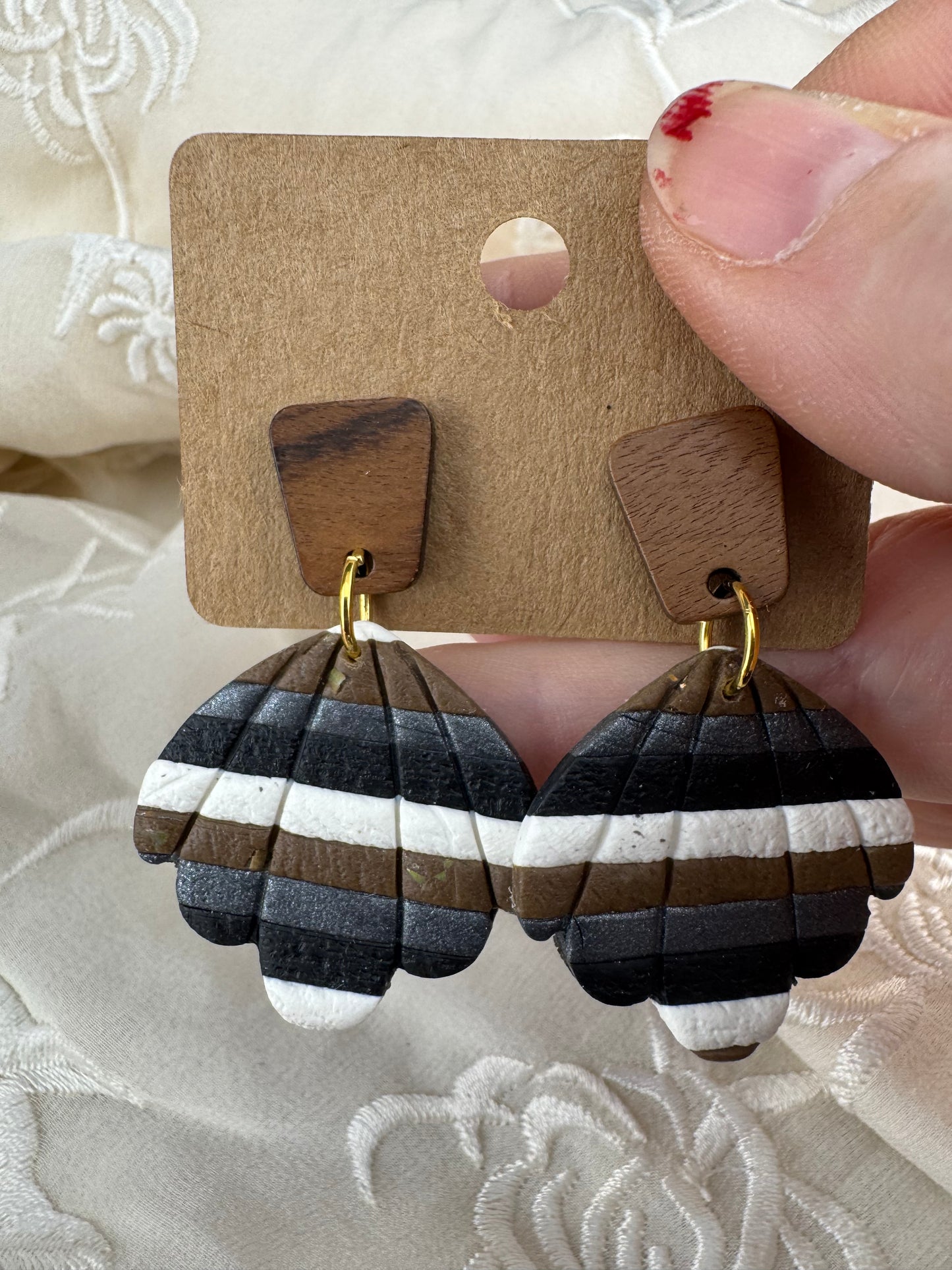 Neutral Layered Dangle Earring-Wood Accent