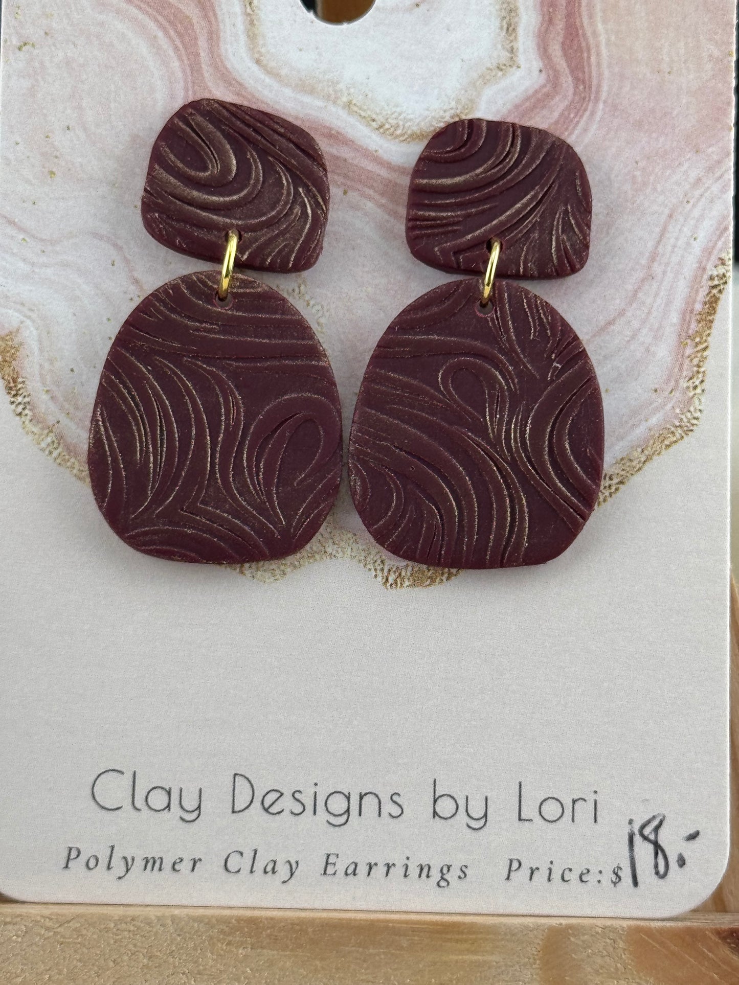 Maroon Dangle Earring-Gold Accent