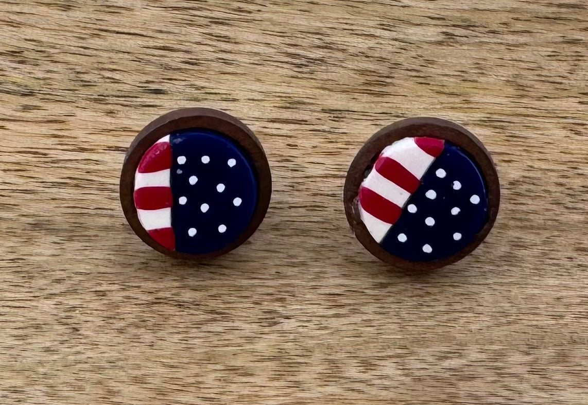 Americana Wood Stud Earrings