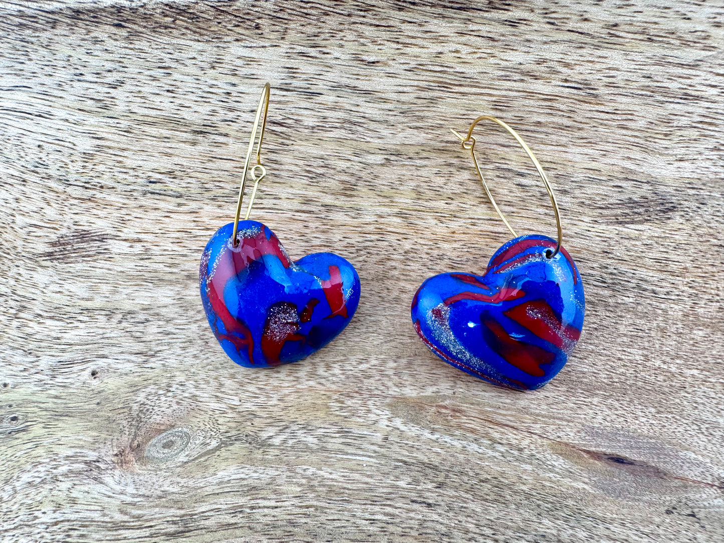 Patriotic Marble Heart Hoop Earrings