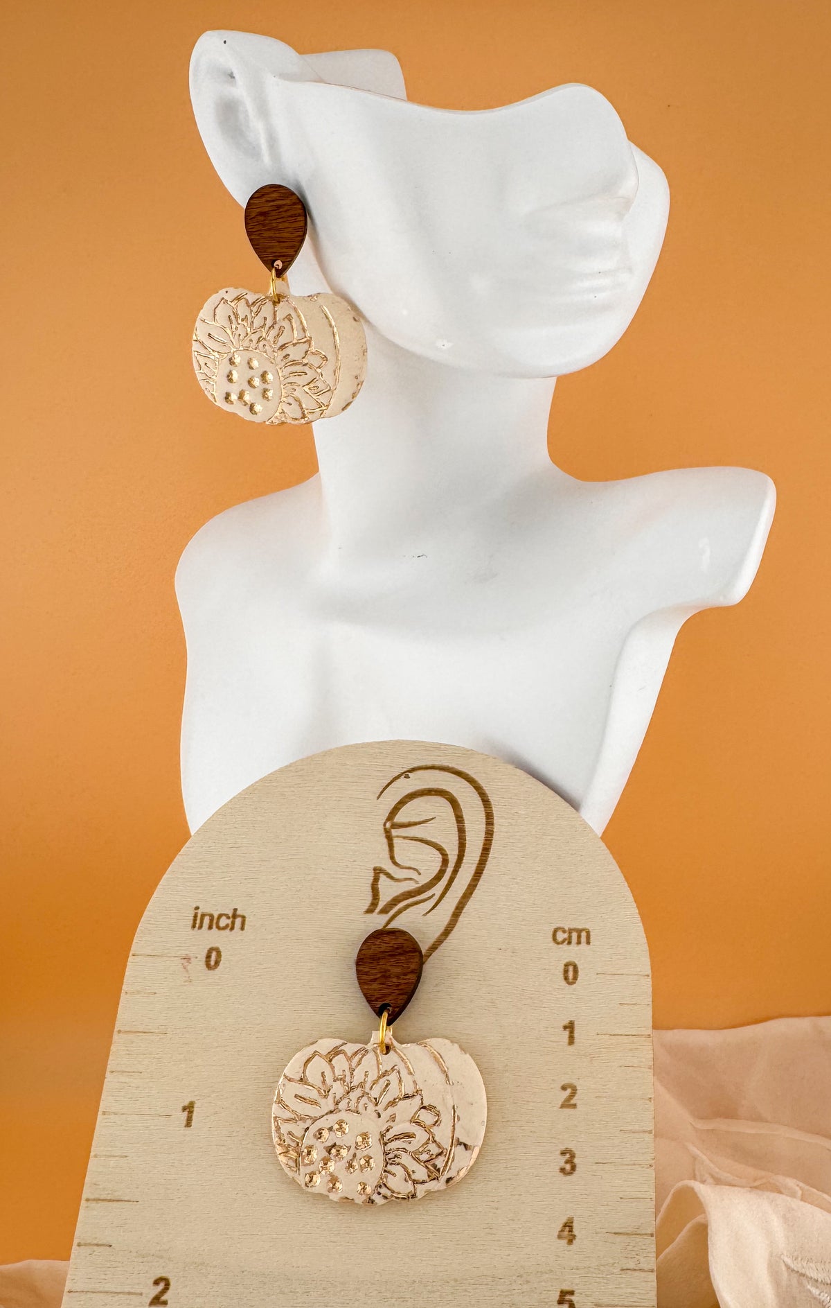 Sunflower Harvest Pumpkin drop earrings