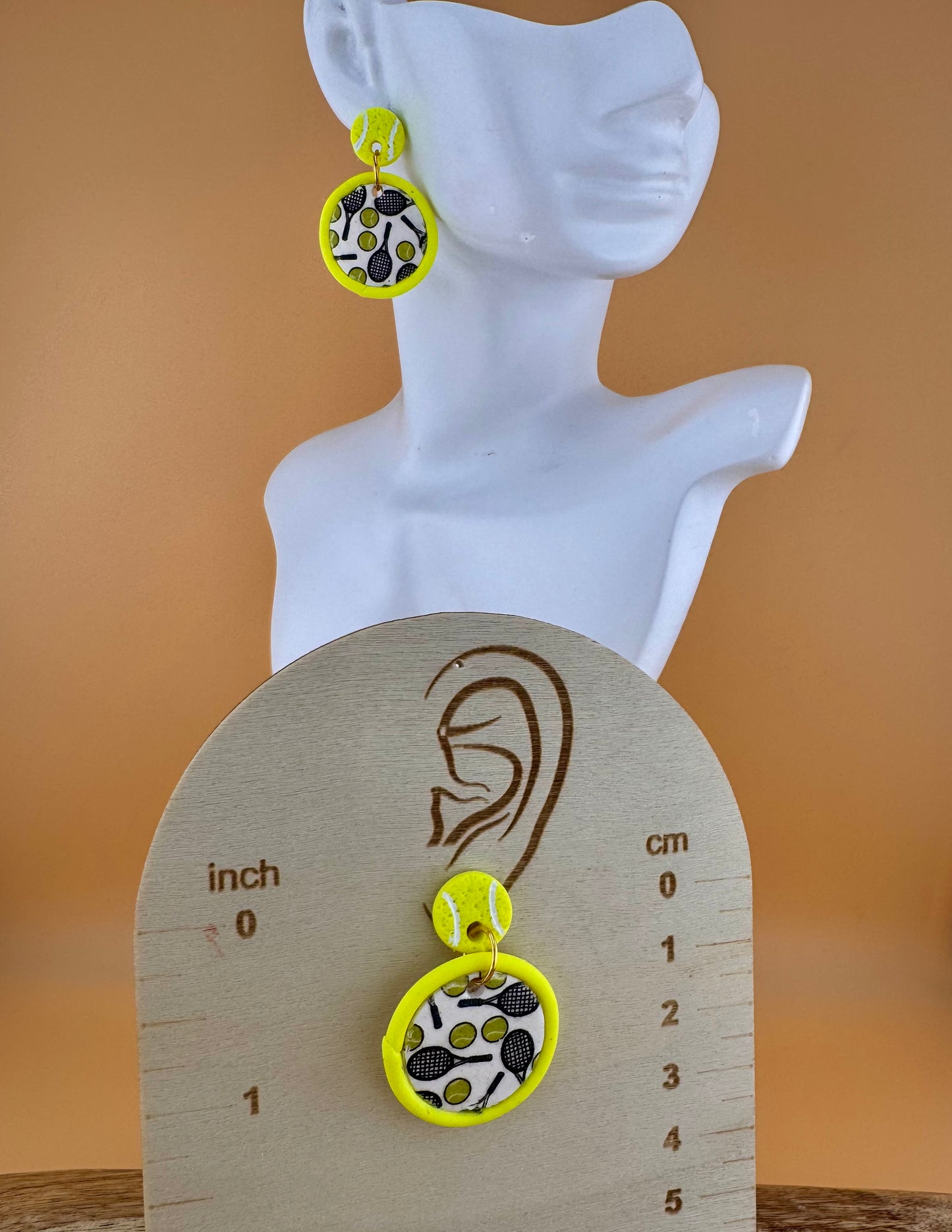 Tennis Racket & Ball Dangle Earrings