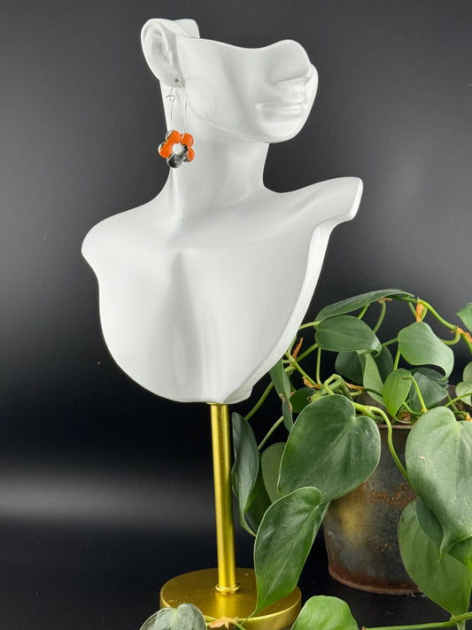 Orange, Black, and White Marbled Flower Hoops