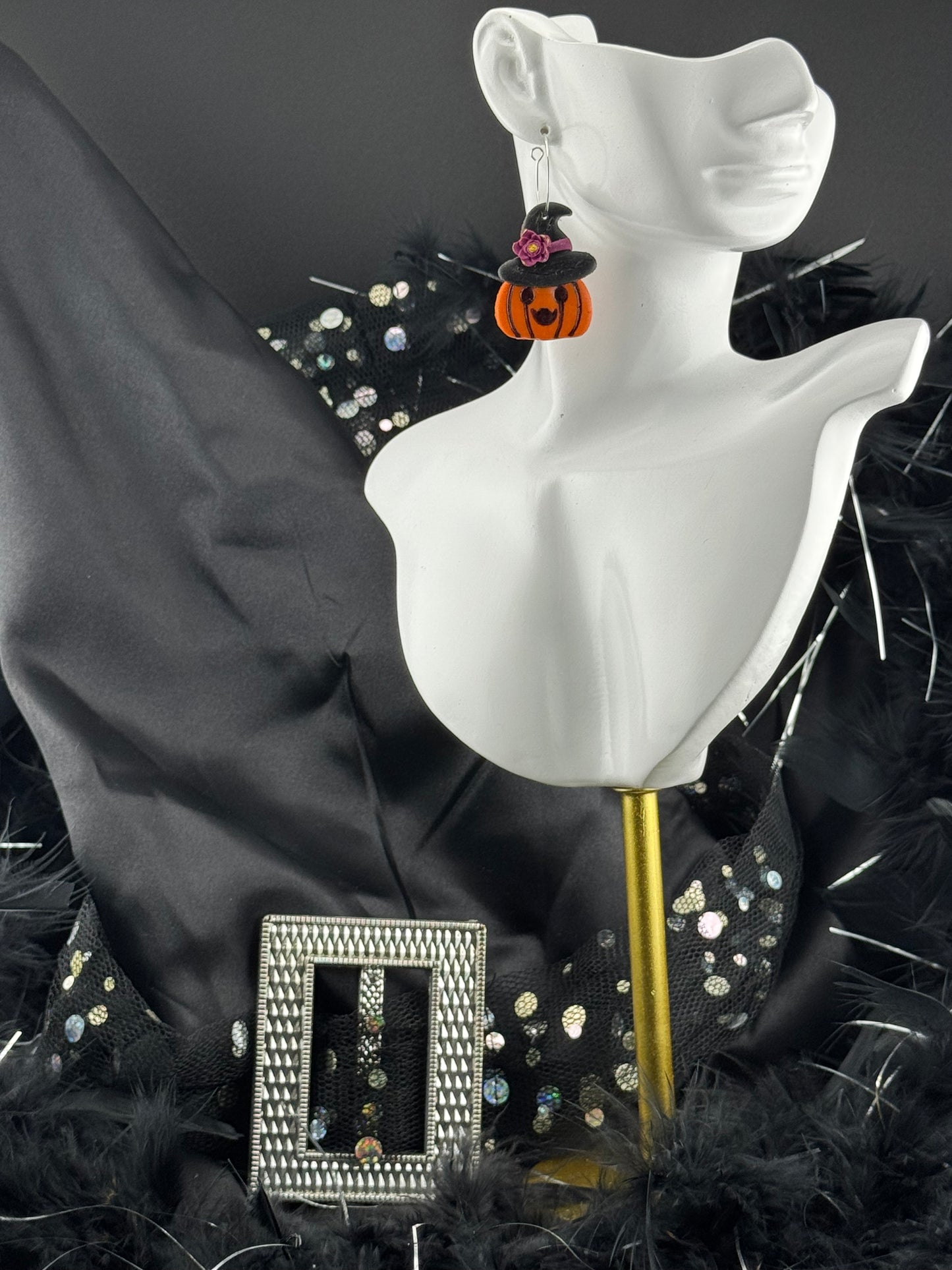 Halloween Pumkins wearing a Witch's Hat Hoop