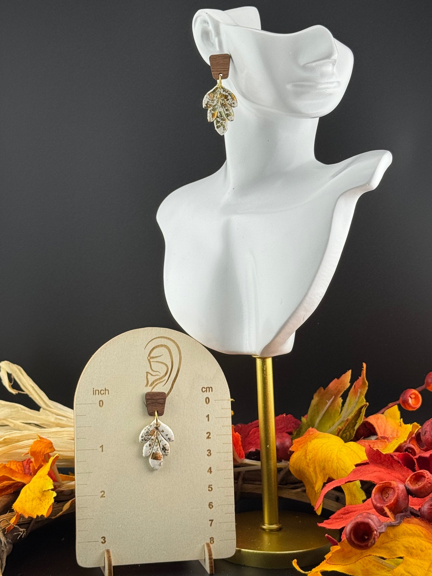 White Leaves accented with Gold Leaf Wood Post