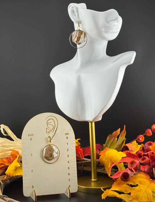 Marbled White, Gold, and Taupe Earring accented with Gold Circle and Gold Bar post