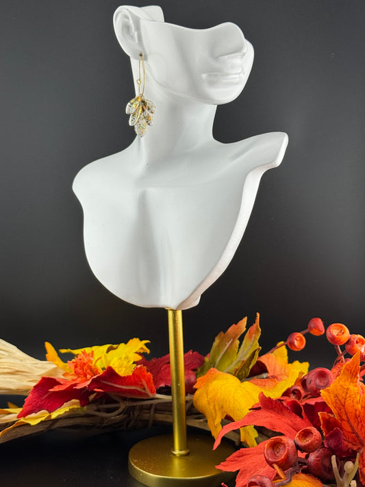 White leaf with Gold-leaf accent Gold or Silver Hoops