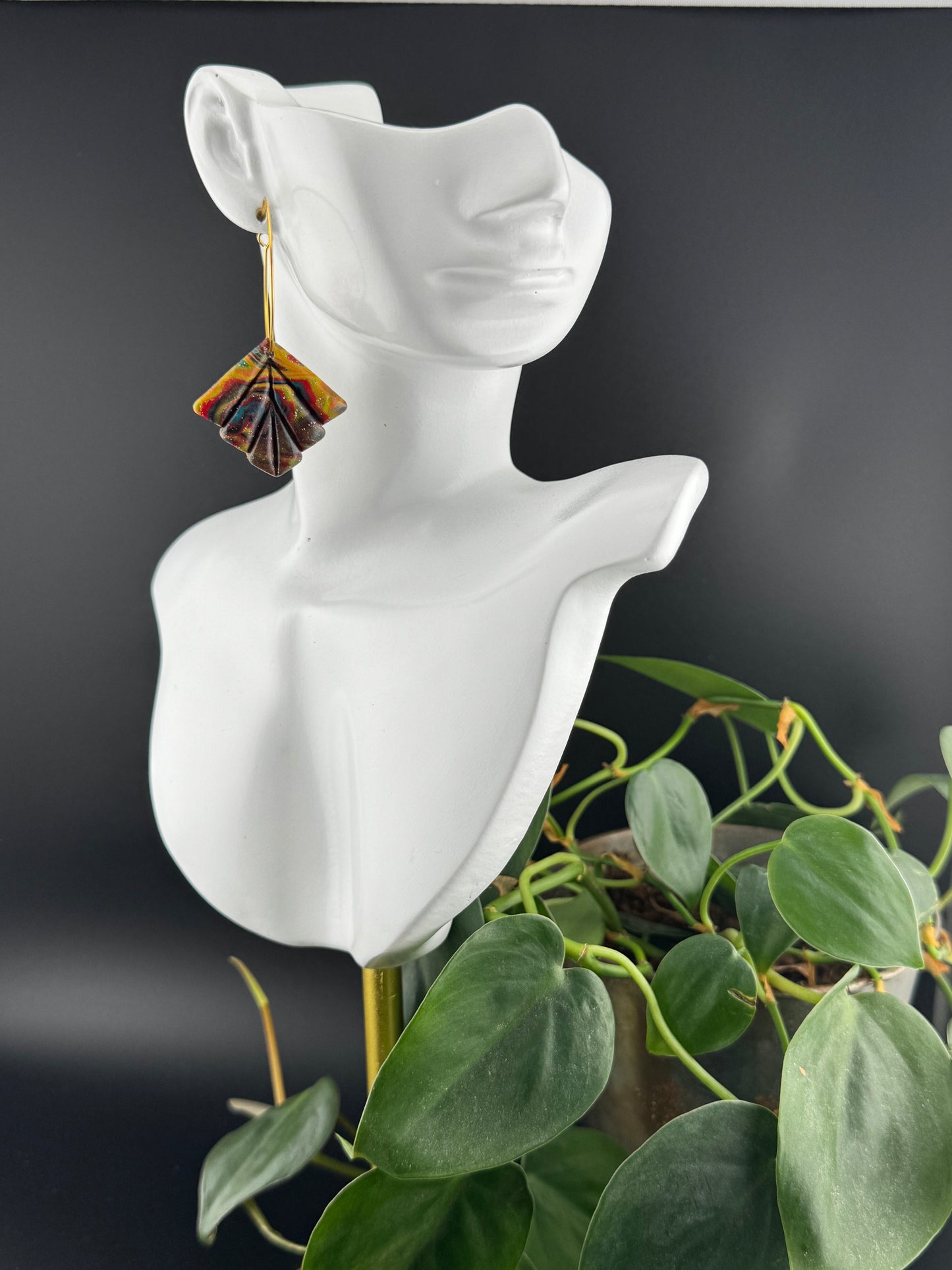 Fall Colors Marbled Diamond Shaped Hoop