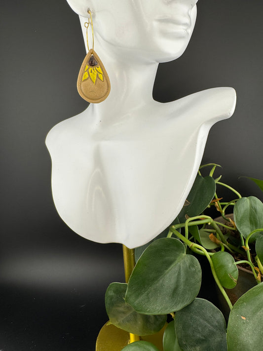 Sunflower Teardrop on Gold Hoop