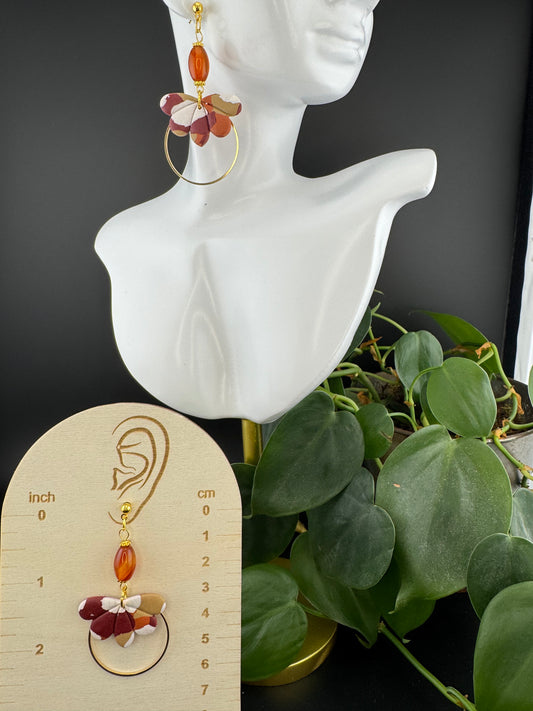 Marbled Boho Style Earring with Bead Accent and Gold Ball post