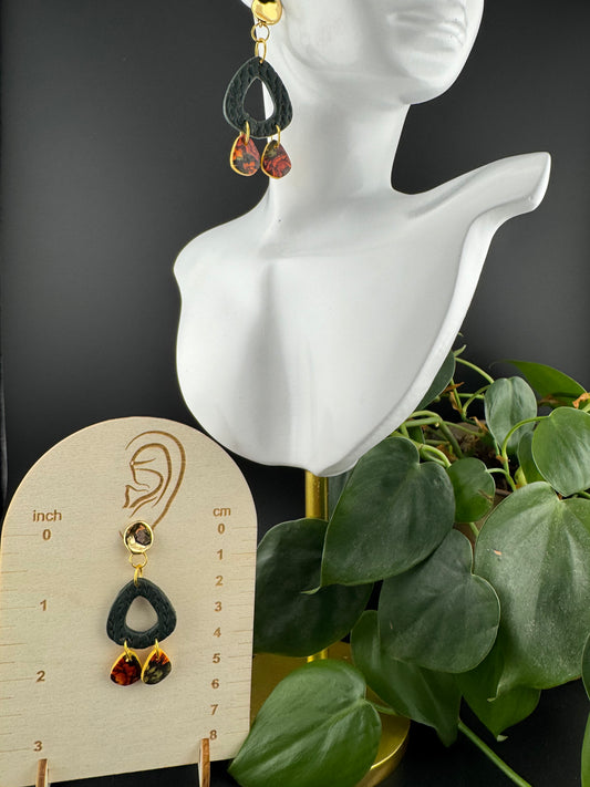 Evergreen and Mum, Autumn Inspired Earring with Gold Circle Post