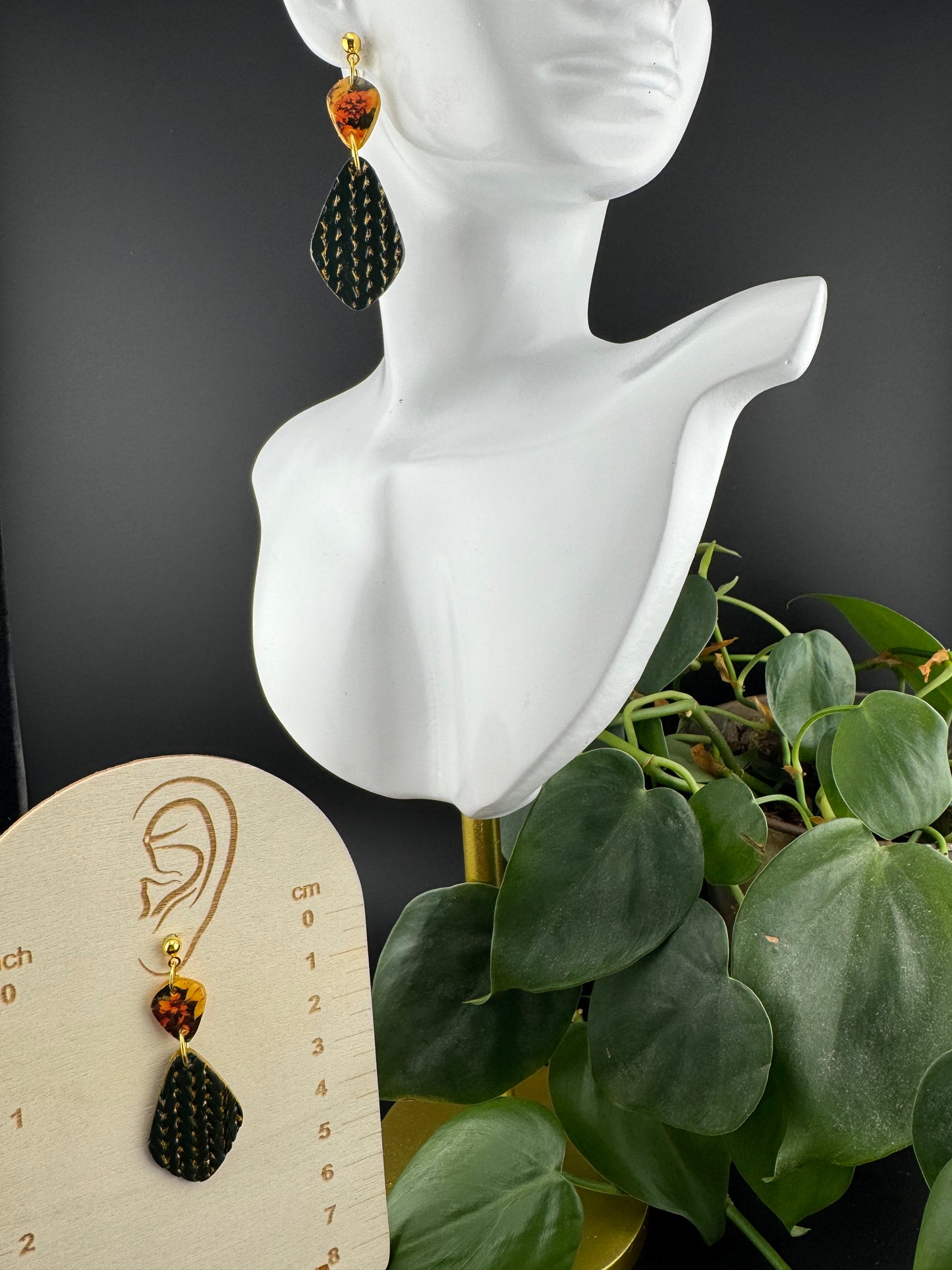 Evergreen and Mum, Autumn Inspired Earring with Gold Ball Post