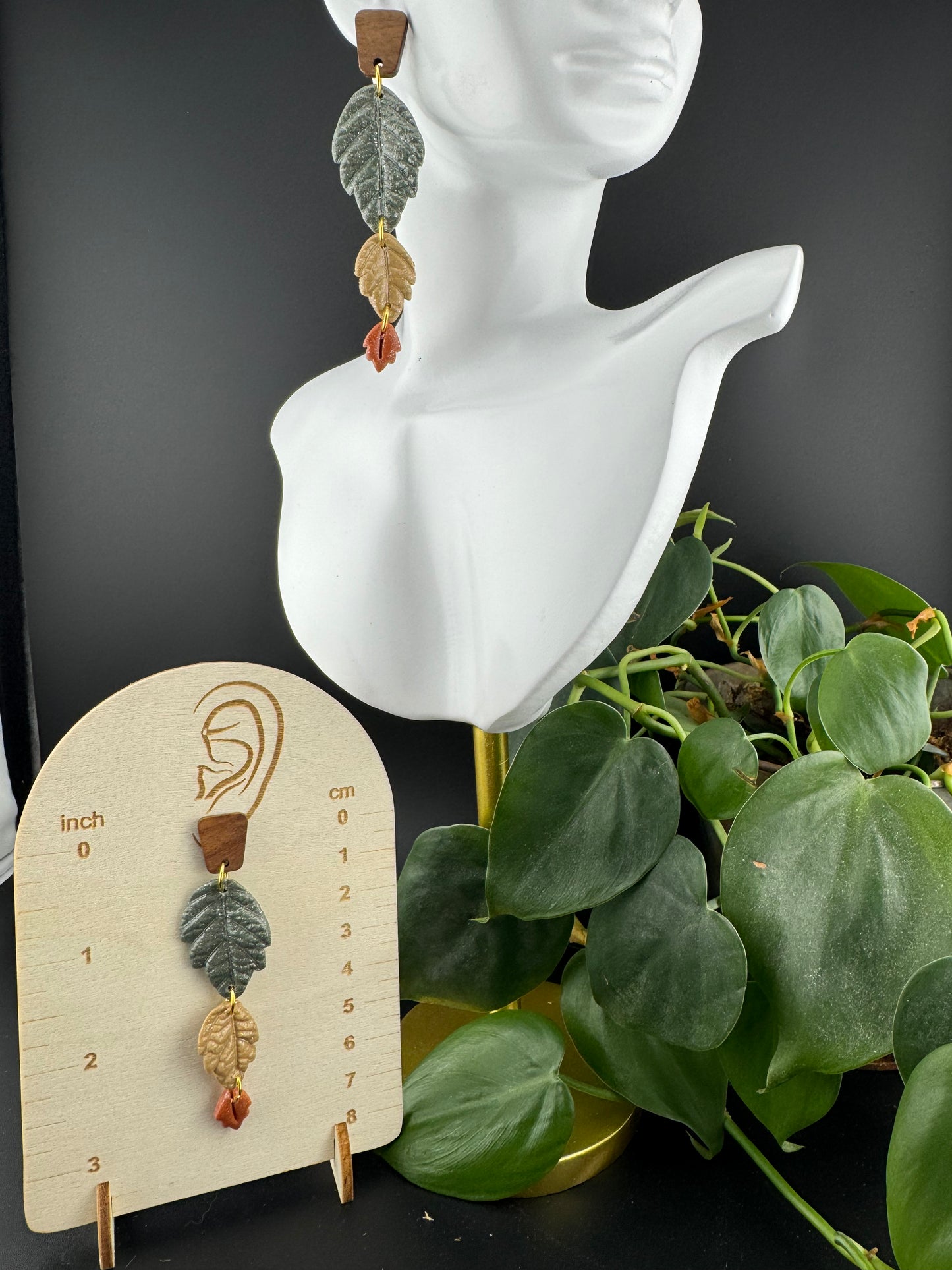 3 leaf Dangle Earring with Wood post