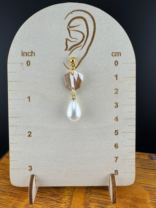 White Gold Leaf with Pearl drop earring