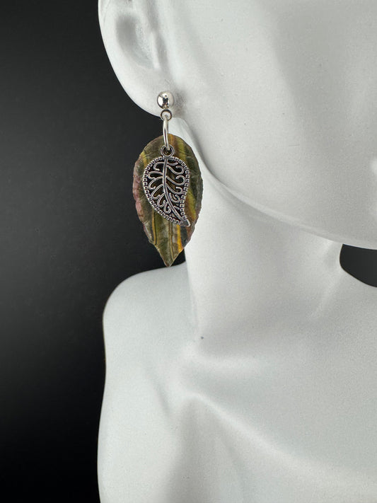 Leaf with Silver Leaf Charm and Silver Ball Post