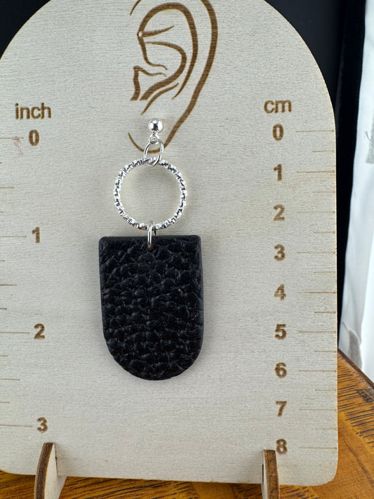 Neutral Black earring with Silver Ball Post Setting