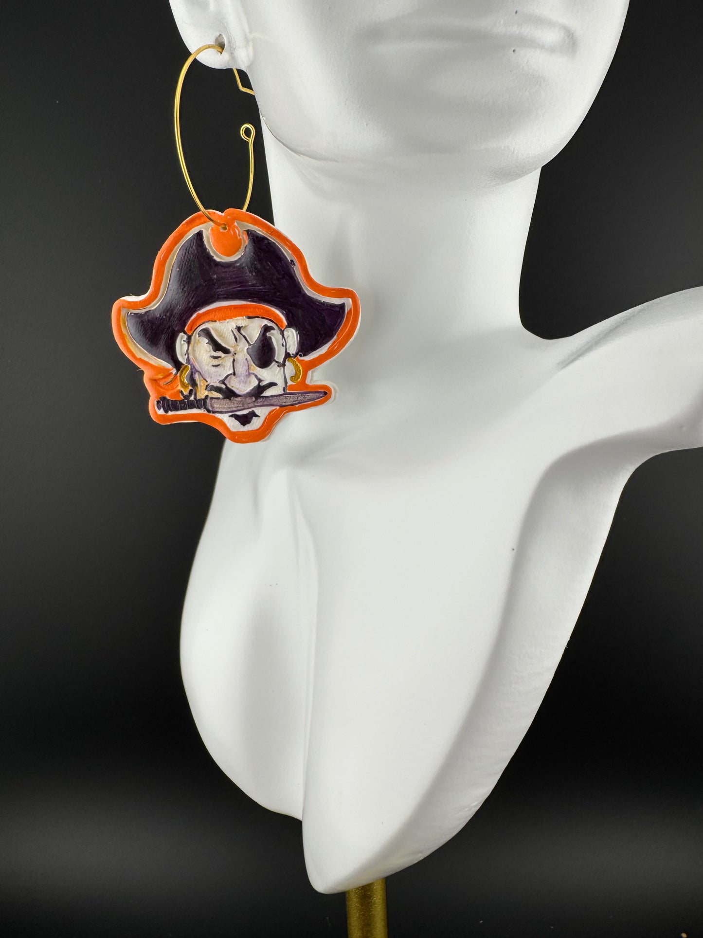 Pirate Head with Gold or Silver Hoops