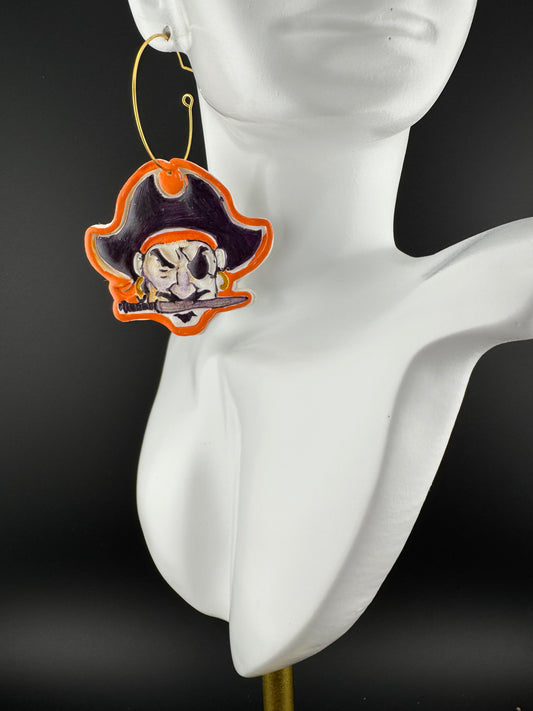 Pirate Head with Gold or Silver Hoops