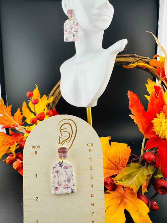 Mushroom Motif Arch with Red and Blue Plaid button post