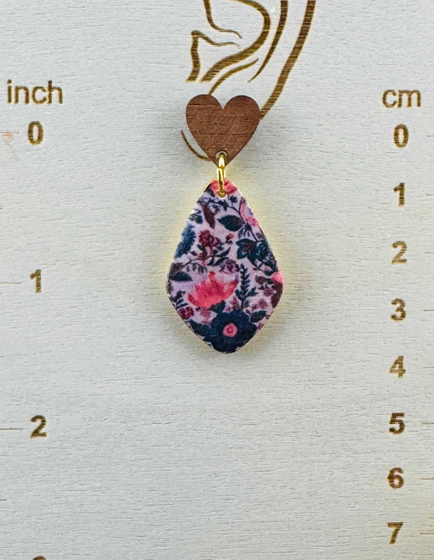 Navy Blue Fall Flowers Dangle with Wood Heart post