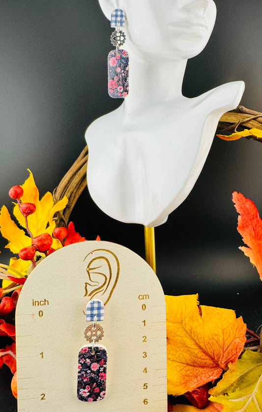 Navy Flower with Blue Plaid post and Silver Charm