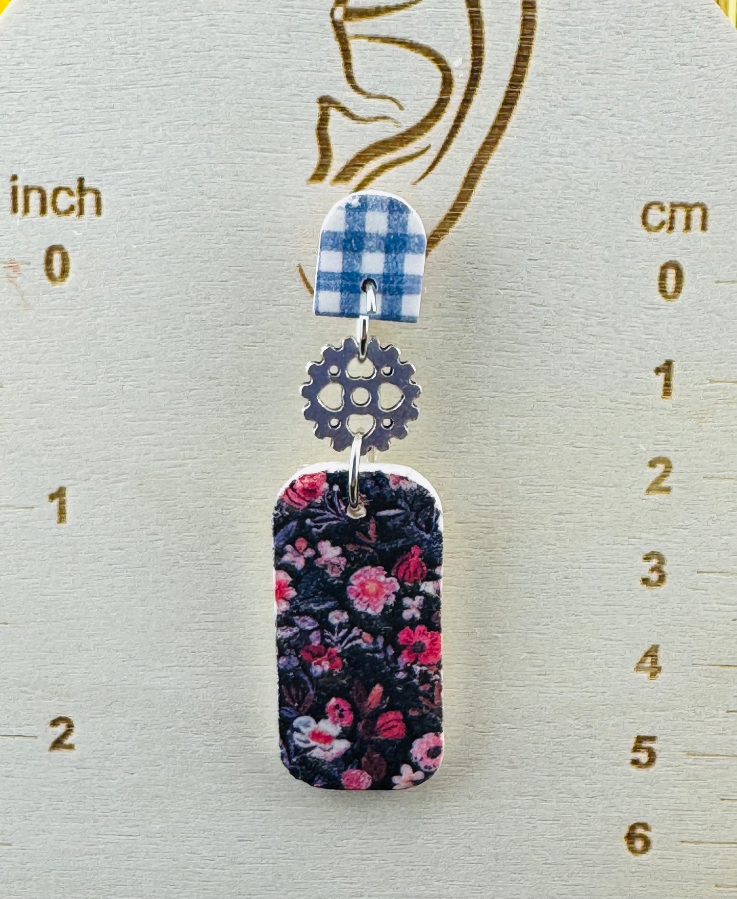 Navy Flower with Blue Plaid post and Silver Charm