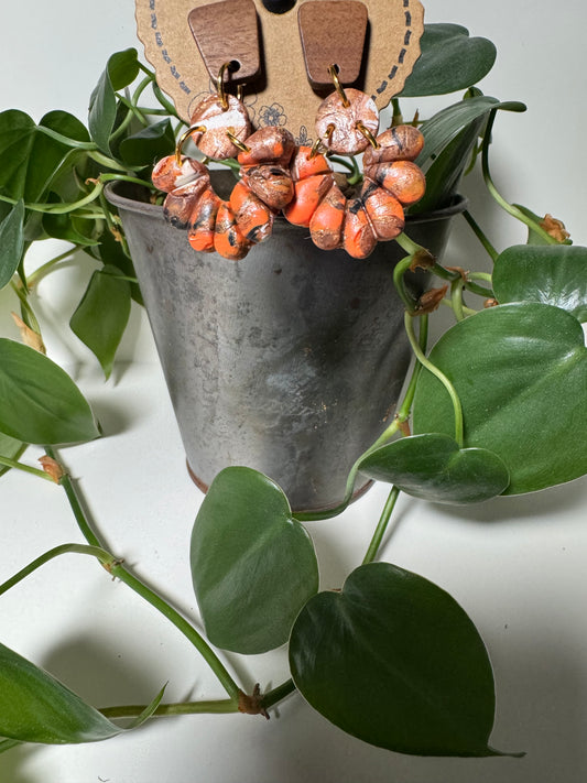 Orange, Black, and Metalic Bronze Earrings with Wood post