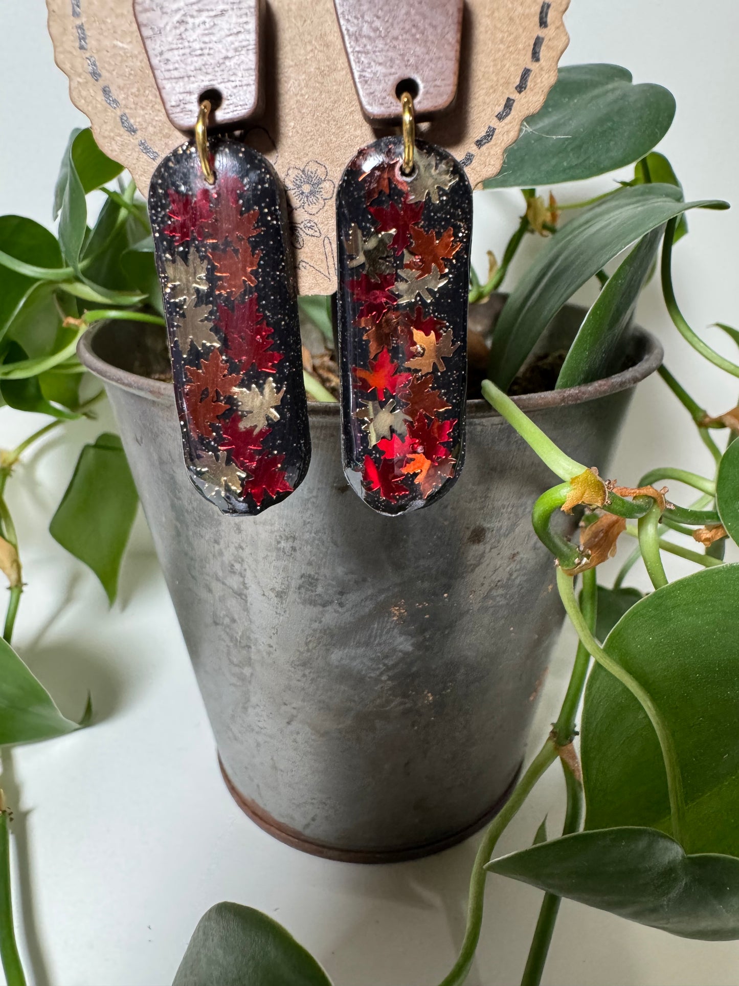 Autumn Leaves with Wood Post