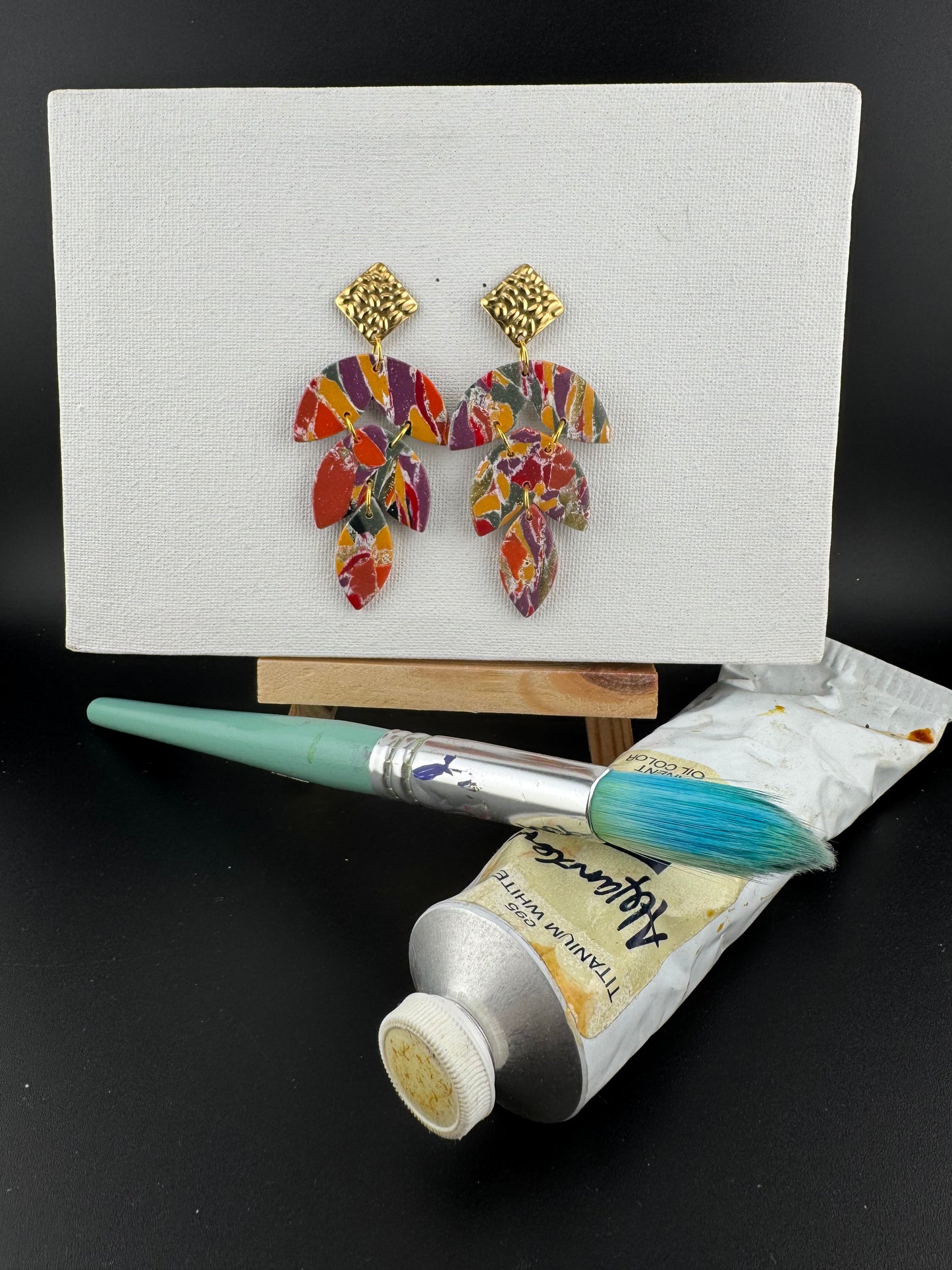 Multicolored, Boho Style Earring with Gold Decorative Post