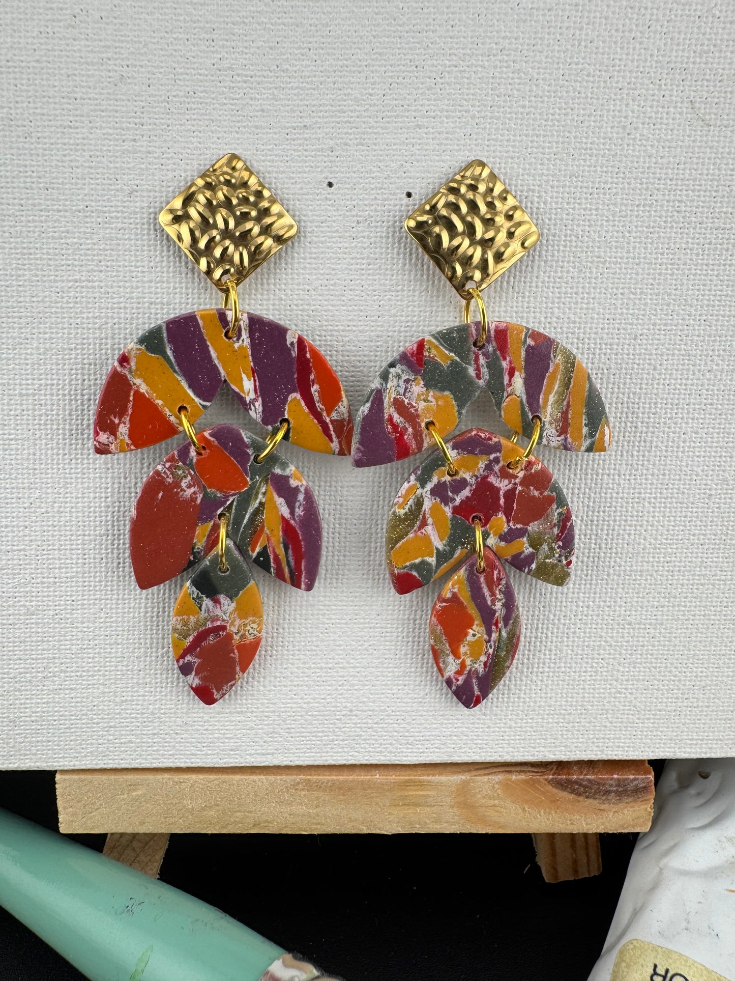 Multicolored, Boho Style Earring with Gold Decorative Post