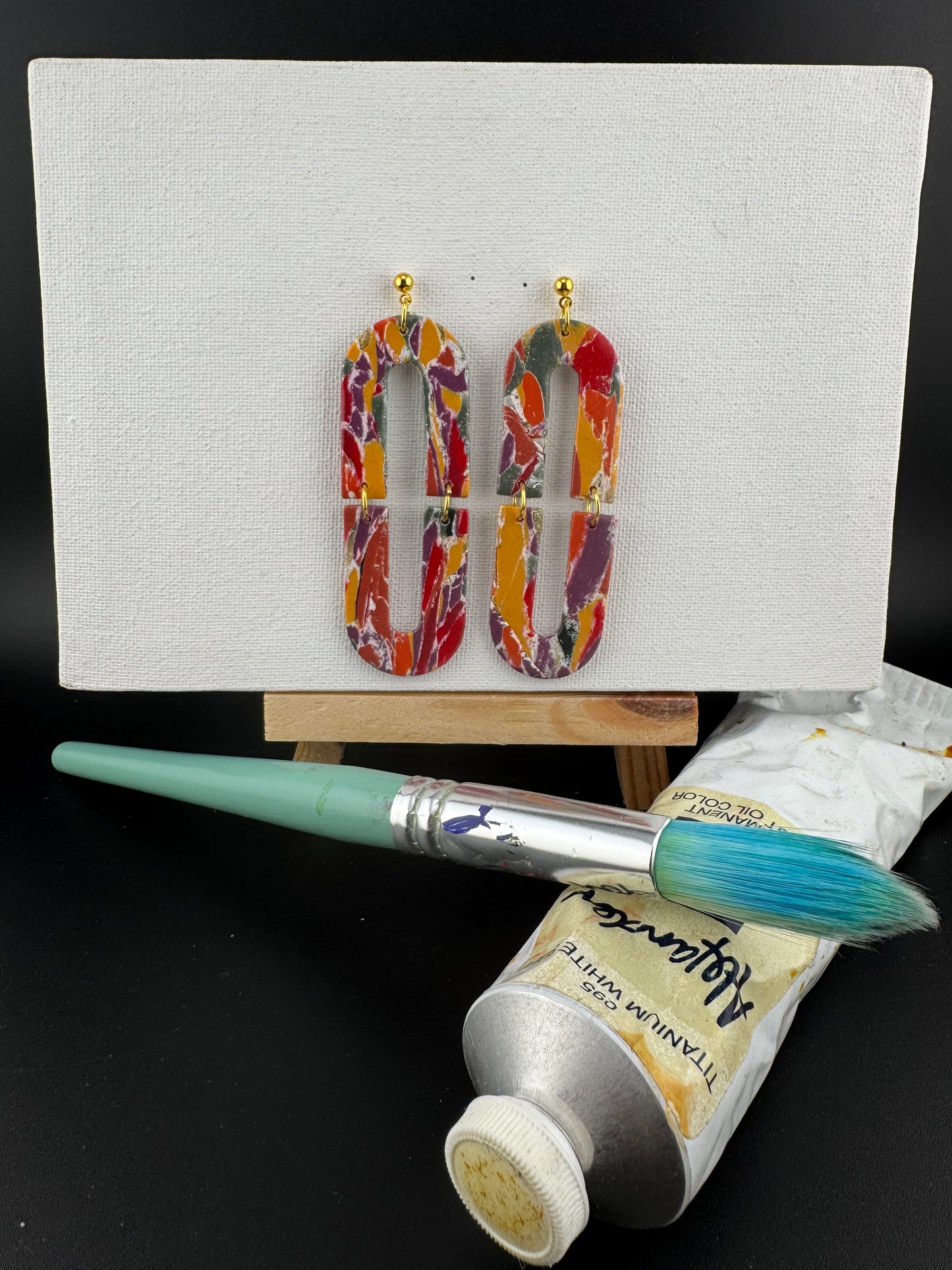 Multicolored, Boho Style Earring With Gold Ball Posts