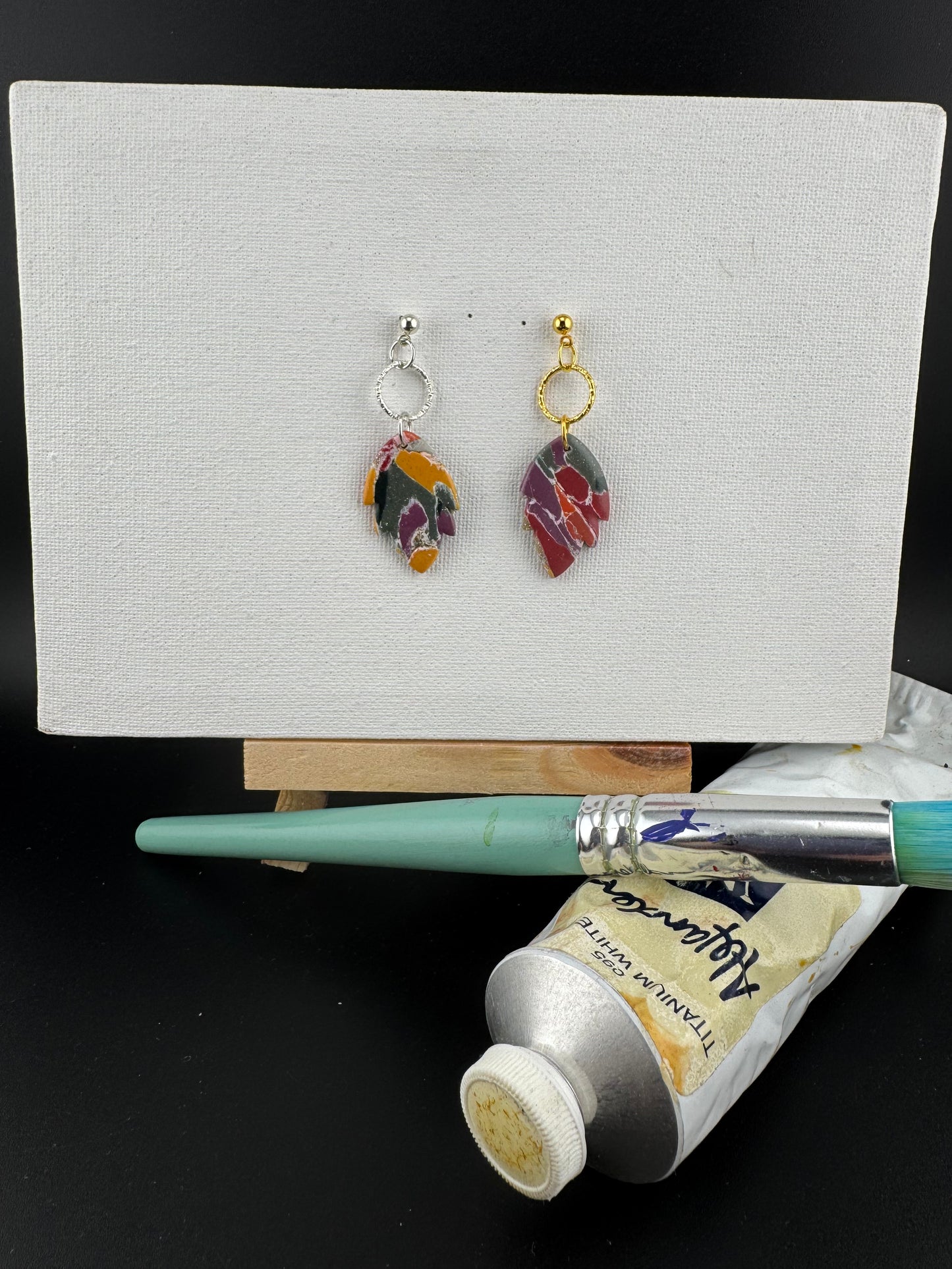 Multicolored, Boho Style Earring with Silver or Gold Circle Charm and Ball Posts