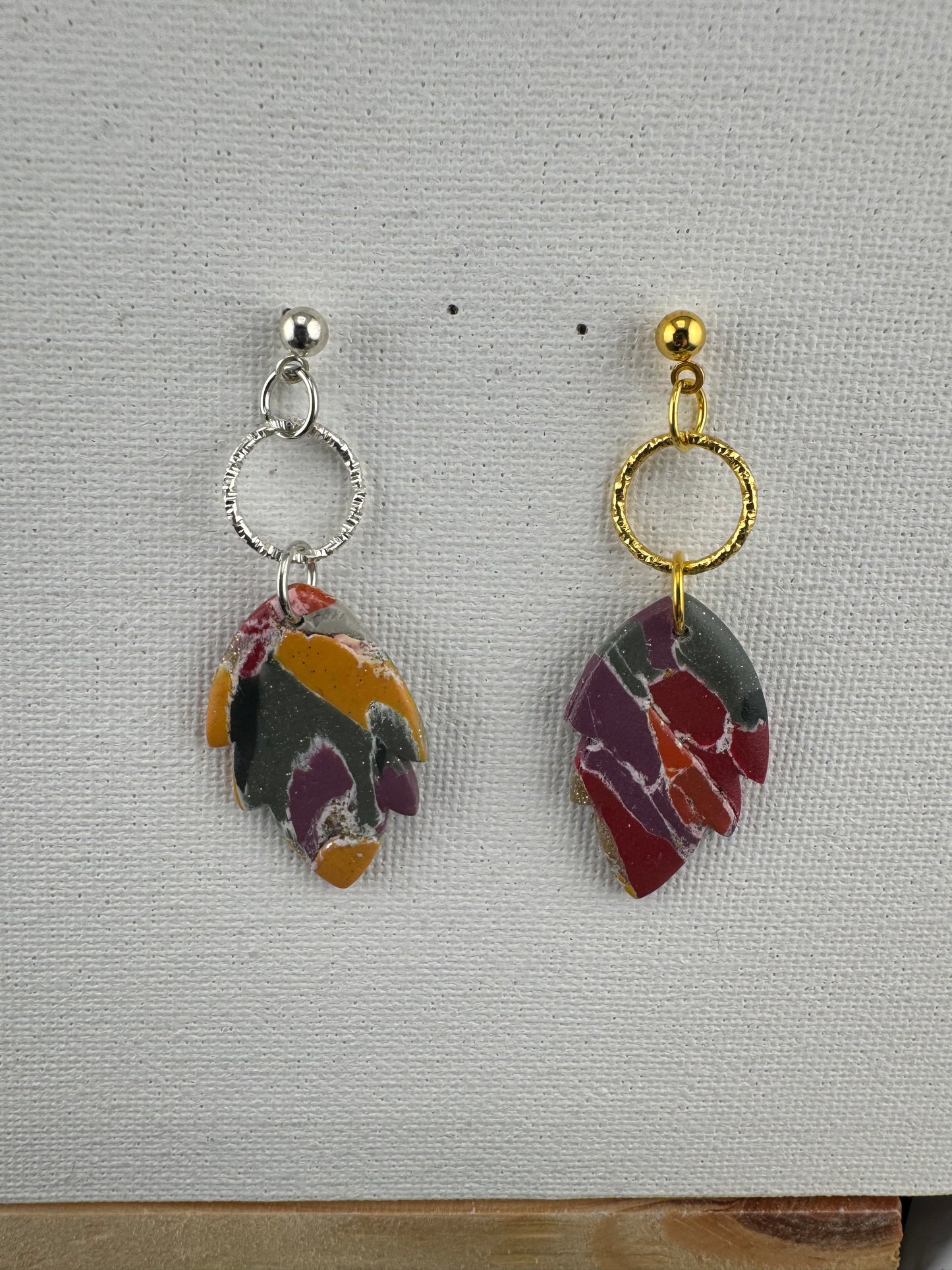 Multicolored, Boho Style Earring with Silver or Gold Circle Charm and Ball Posts