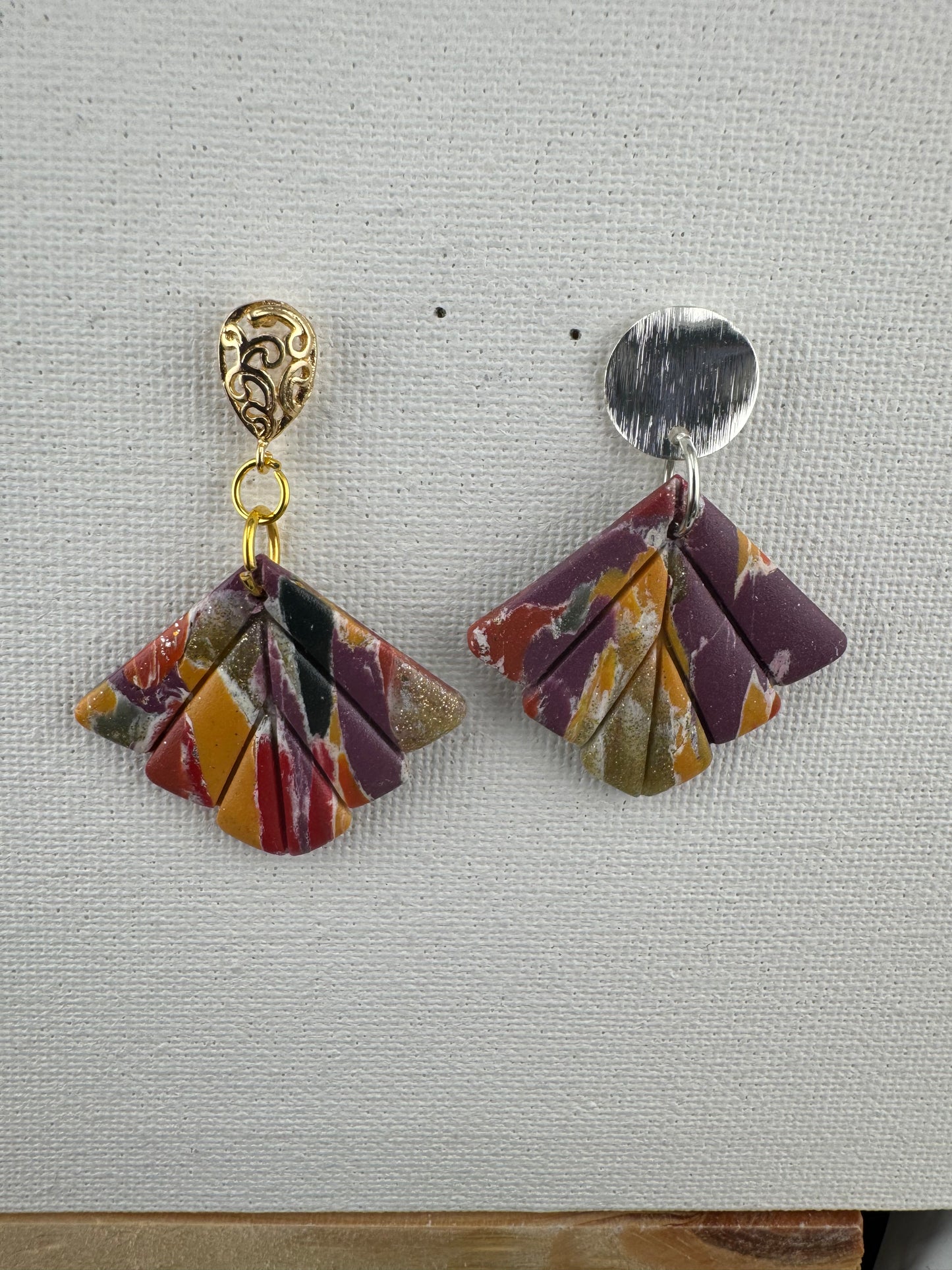 Multicolored, Boho Style Earring with Gold Filigree Post