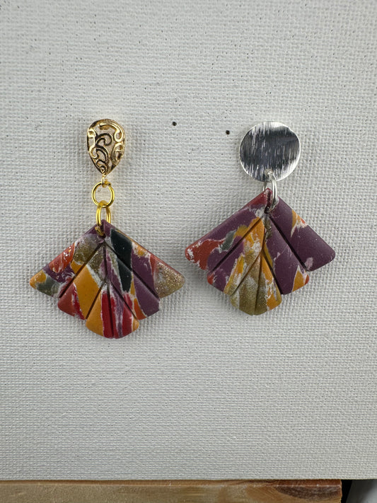 Multicolored, Boho Style Earring with Silver Button Post