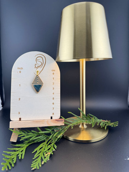 Green Marbled Bezel Earring Boho Style with Gold posts