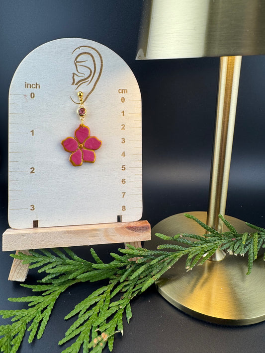 Hot Pink Flower with Pink Rhinestone and Gold Ball post