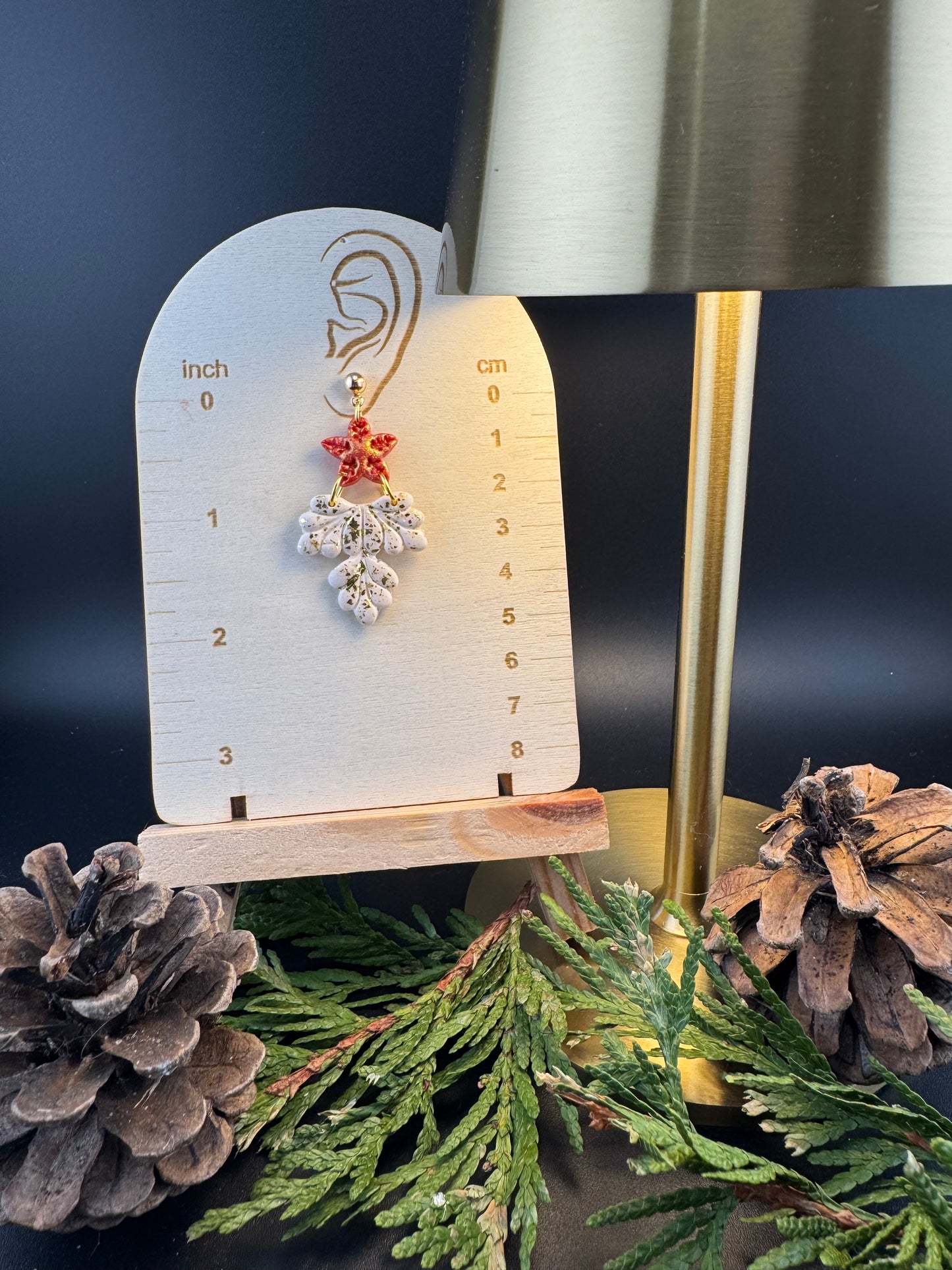 Red or Gold Fleur de Lis Red or Green Dangle with Gold Leaf Earrings