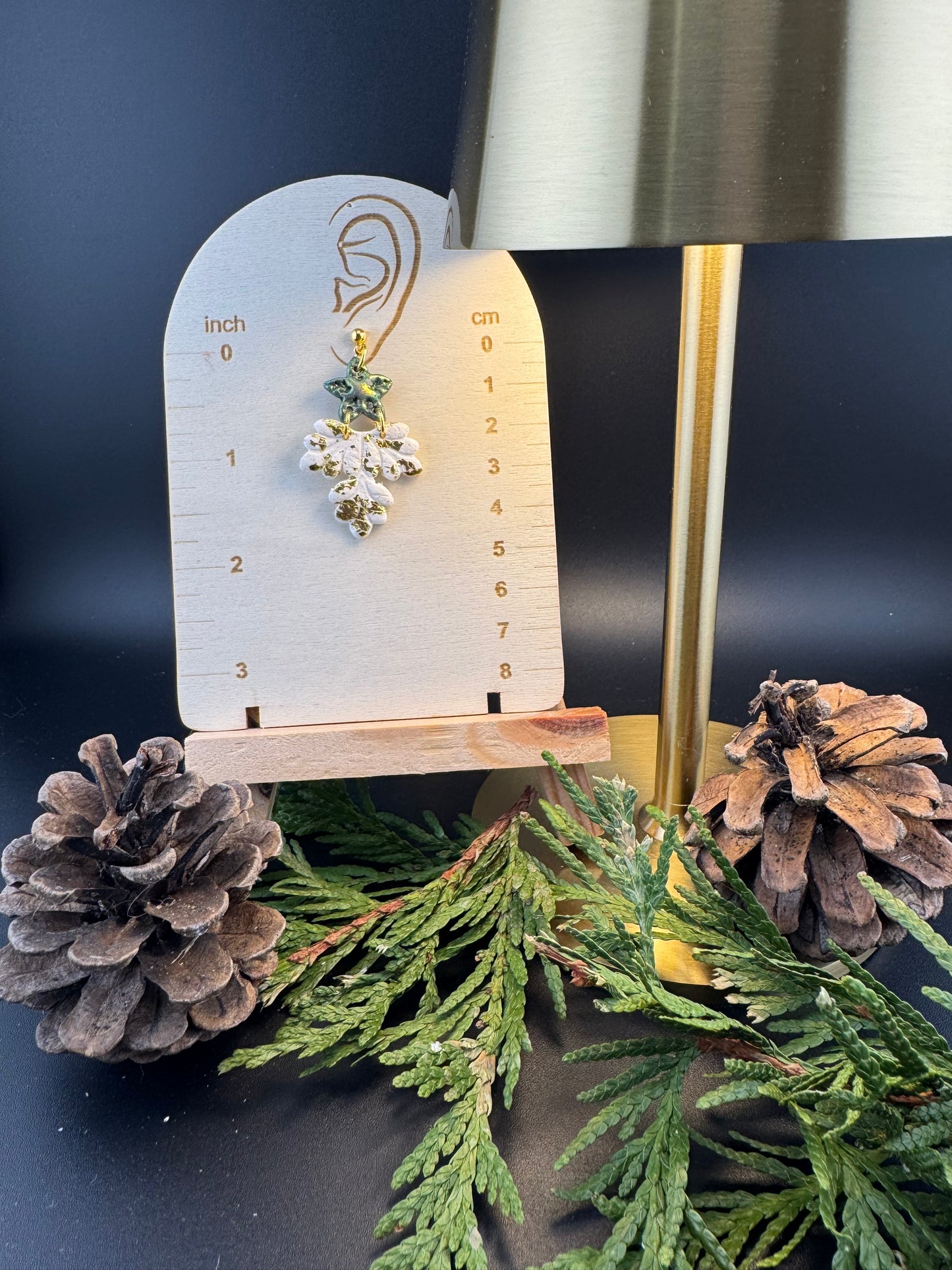 Red or Gold Fleur de Lis Red or Green Dangle with Gold Leaf Earrings