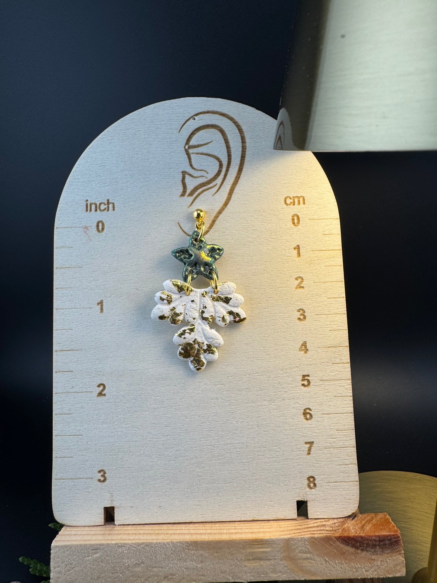 Red or Gold Fleur de Lis Red or Green Dangle with Gold Leaf Earrings